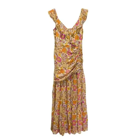Veronica Beard Alannah Silk Floral Stone Multi Ruched Maxi Dress Size 8 - Picture 7 of 12